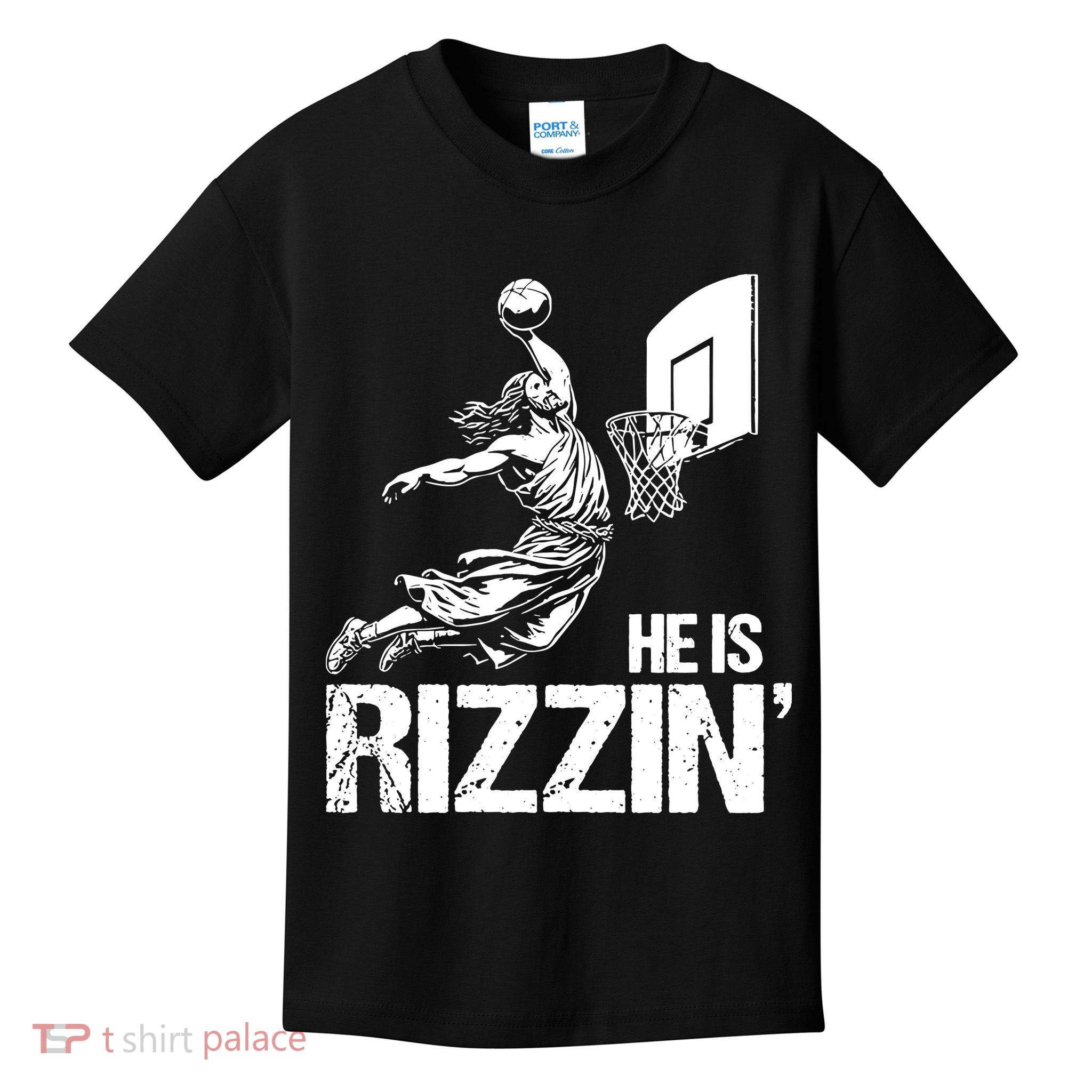Jesus Playing Basketball He Is Rizzin Trending Funny Jesus Kids T-Shirt