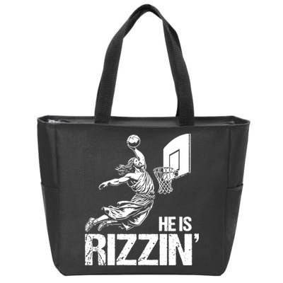 Jesus Playing Basketball He Is Rizzin Trending Funny Jesus Zip Tote Bag