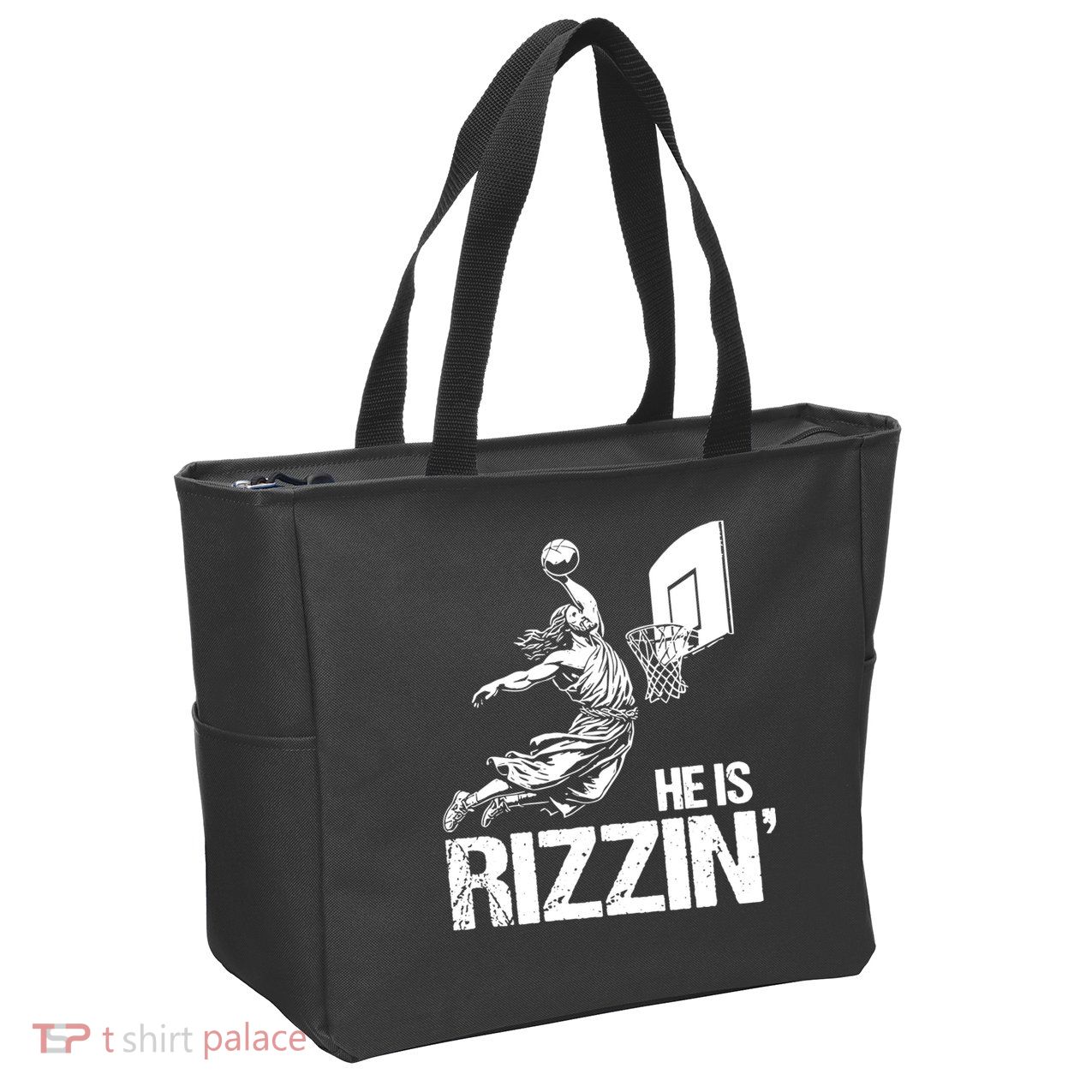 Jesus Playing Basketball He Is Rizzin Trending Funny Jesus Zip Tote Bag