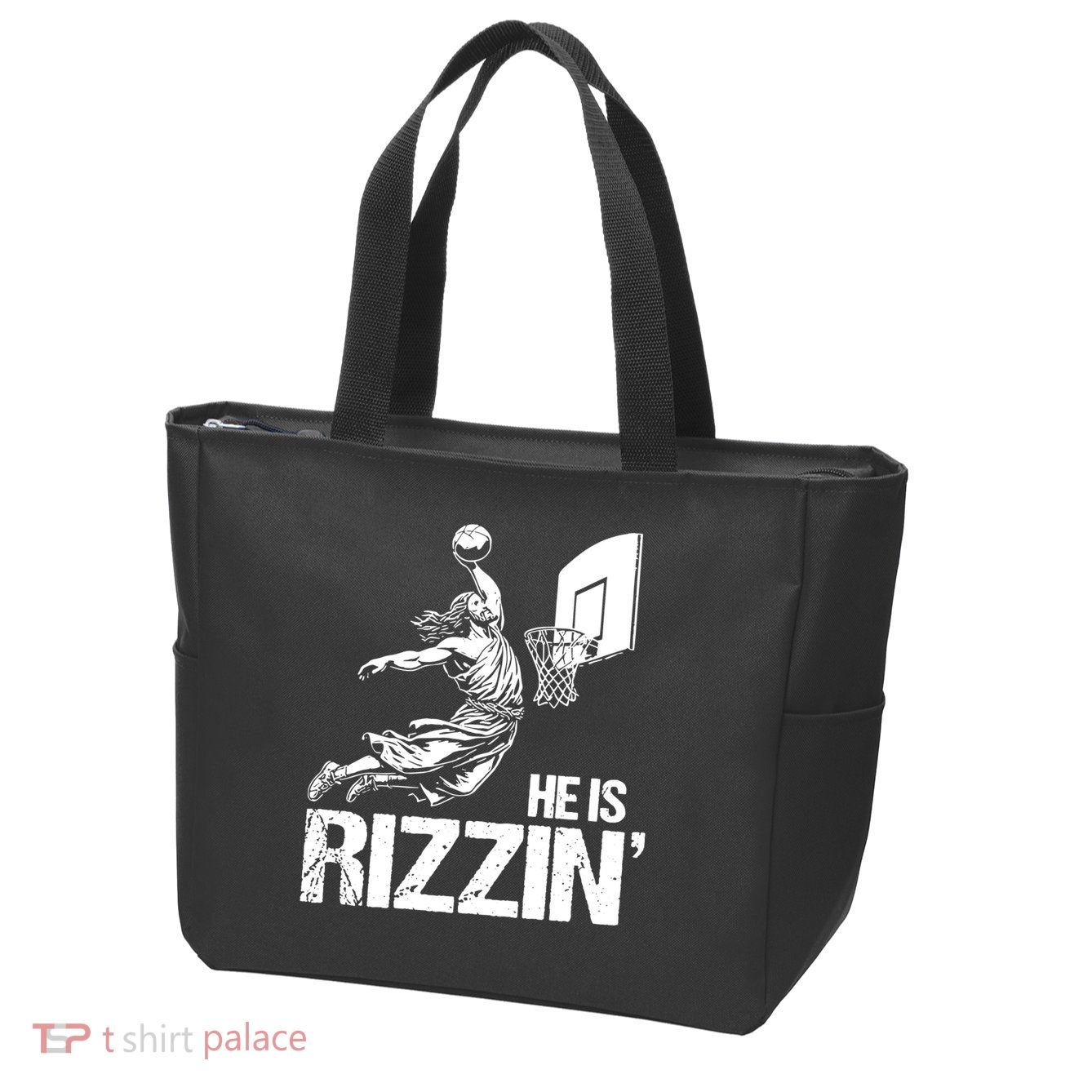 Jesus Playing Basketball He Is Rizzin Trending Funny Jesus Zip Tote Bag