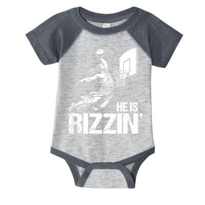 Jesus Playing Basketball He Is Rizzin Trending Funny Jesus Infant Baby Jersey Bodysuit