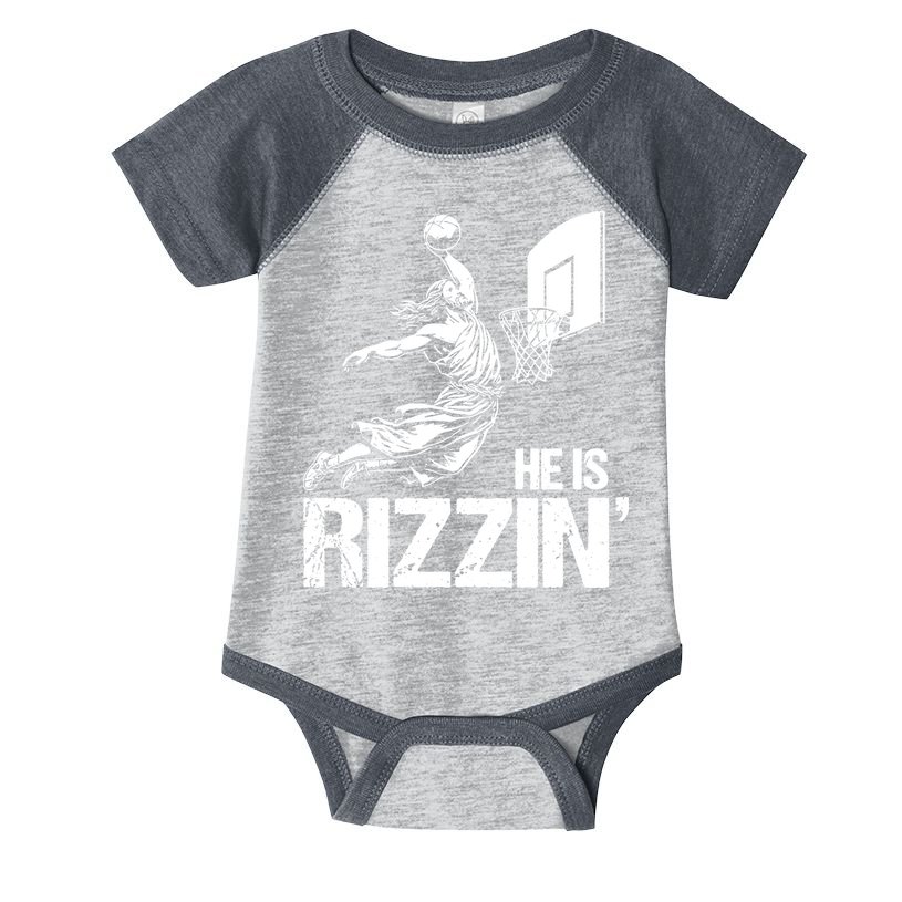 Jesus Playing Basketball He Is Rizzin Trending Funny Jesus Infant Baby Jersey Bodysuit