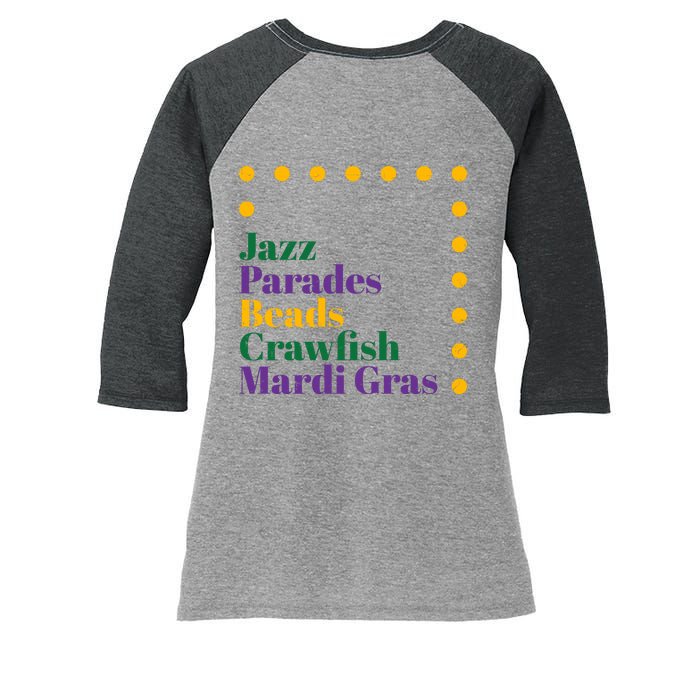 Jazz Parades Beads Crawfish Mardi Gras Women's Tri-Blend 3/4-Sleeve Raglan Shirt