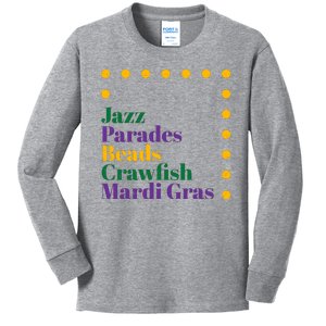 Jazz Parades Beads Crawfish Mardi Gras Kids Long Sleeve Shirt