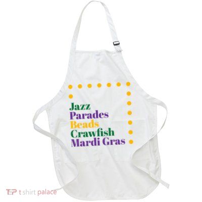 Jazz Parades Beads Crawfish Mardi Gras Full-Length Apron With Pockets