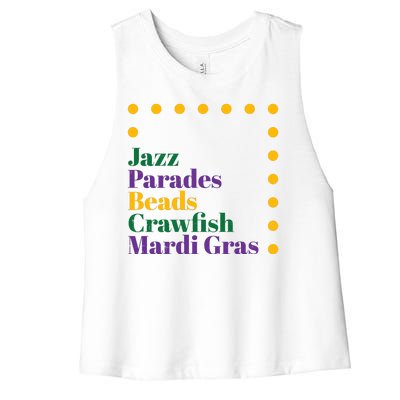 Jazz Parades Beads Crawfish Mardi Gras Women's Racerback Cropped Tank