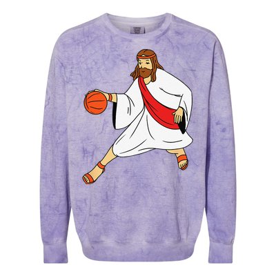 Jesus Playing Basketball Colorblast Crewneck Sweatshirt