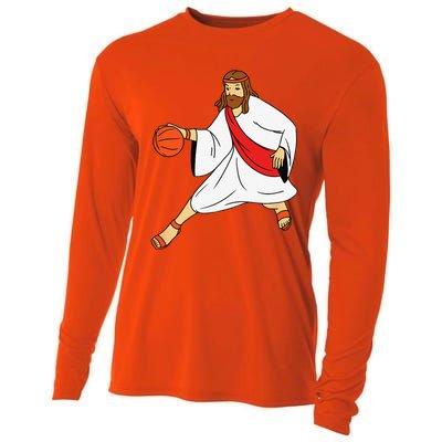 Jesus Playing Basketball Cooling Performance Long Sleeve Crew