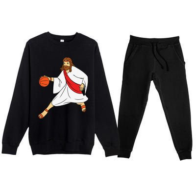 Jesus Playing Basketball Premium Crewneck Sweatsuit Set