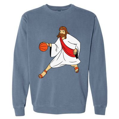 Jesus Playing Basketball Garment-Dyed Sweatshirt