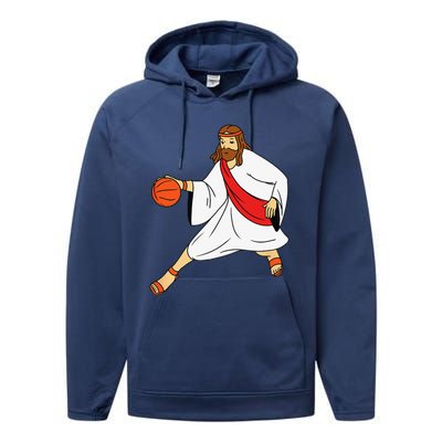 Jesus Playing Basketball Performance Fleece Hoodie