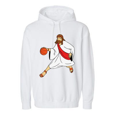 Jesus Playing Basketball Garment-Dyed Fleece Hoodie