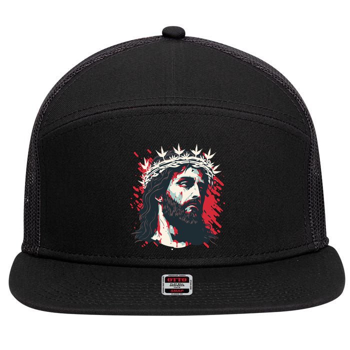 Jesus Painting Christianity 7 Panel Mesh Trucker Snapback Hat