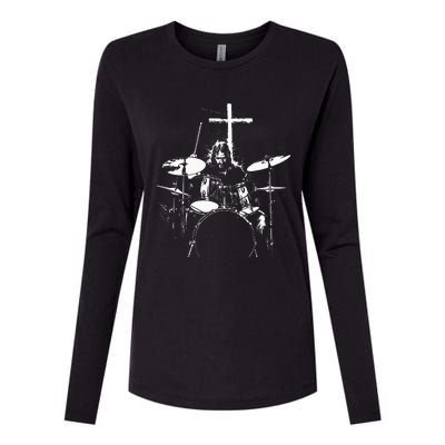 Jesus Playing Drums Christian Drummer Cross Womens Cotton Relaxed Long Sleeve T-Shirt