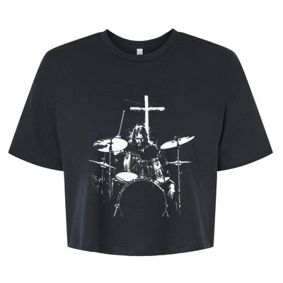 Jesus Playing Drums Christian Drummer Cross Bella+Canvas Jersey Crop Tee