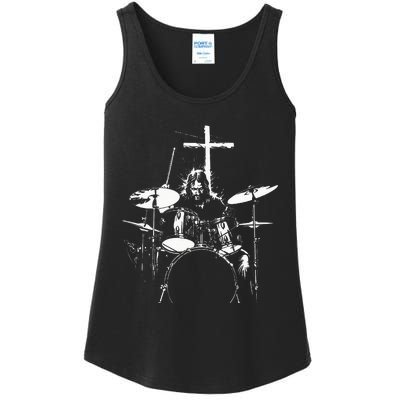 Jesus Playing Drums Christian Drummer Cross Ladies Essential Tank