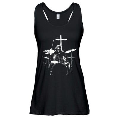 Jesus Playing Drums Christian Drummer Cross Ladies Essential Flowy Tank