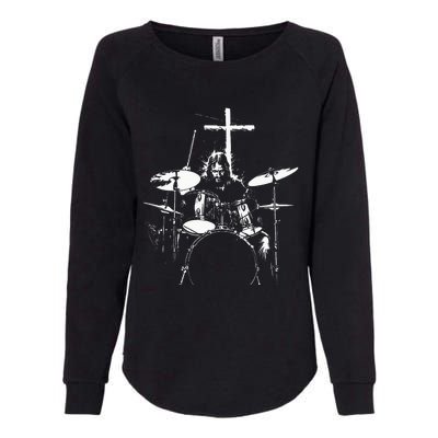 Jesus Playing Drums Christian Drummer Cross Womens California Wash Sweatshirt