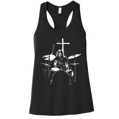 Jesus Playing Drums Christian Drummer Cross Women's Racerback Tank