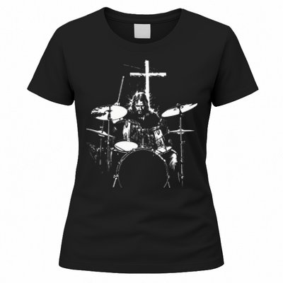 Jesus Playing Drums Christian Drummer Cross Women's T-Shirt