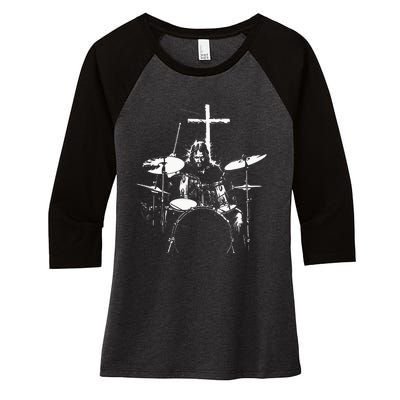 Jesus Playing Drums Christian Drummer Cross Women's Tri-Blend 3/4-Sleeve Raglan Shirt