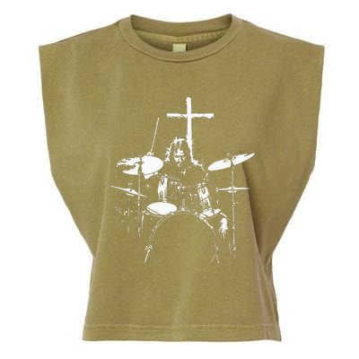 Jesus Playing Drums Christian Drummer Cross Garment-Dyed Women's Muscle Tee