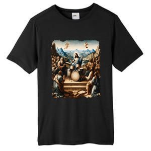 Jesus Playing Drums Funny Christian Drummer Painting Tall Fusion ChromaSoft Performance T-Shirt