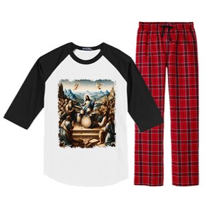 Jesus Playing Drums Funny Christian Drummer Painting Raglan Sleeve Pajama Set