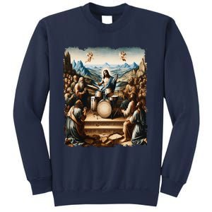 Jesus Playing Drums Funny Christian Drummer Painting Sweatshirt