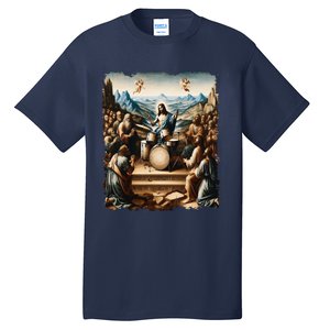 Jesus Playing Drums Funny Christian Drummer Painting Tall T-Shirt