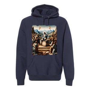 Jesus Playing Drums Funny Christian Drummer Painting Premium Hoodie