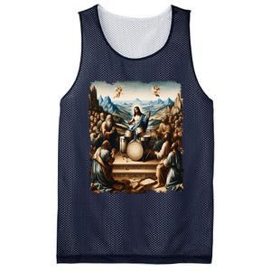 Jesus Playing Drums Funny Christian Drummer Painting Mesh Reversible Basketball Jersey Tank