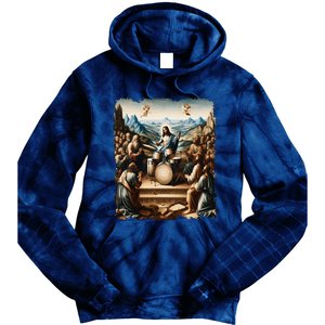 Jesus Playing Drums Funny Christian Drummer Painting Tie Dye Hoodie