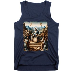 Jesus Playing Drums Funny Christian Drummer Painting Tank Top