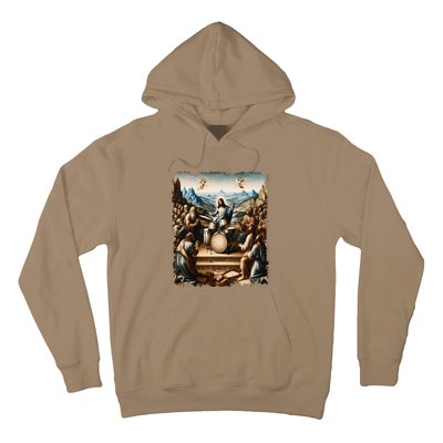 Jesus Playing Drums Funny Christian Drummer Painting Hoodie