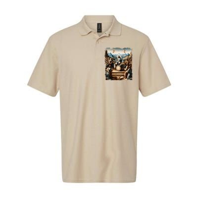 Jesus Playing Drums Funny Christian Drummer Painting Softstyle Adult Sport Polo