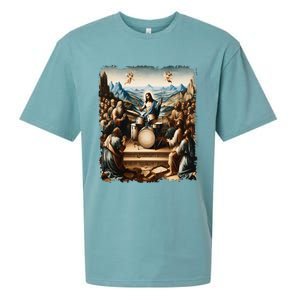 Jesus Playing Drums Funny Christian Drummer Painting Sueded Cloud Jersey T-Shirt