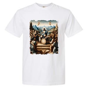 Jesus Playing Drums Funny Christian Drummer Painting Garment-Dyed Heavyweight T-Shirt