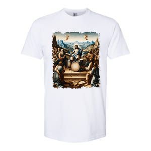 Jesus Playing Drums Funny Christian Drummer Painting Softstyle CVC T-Shirt