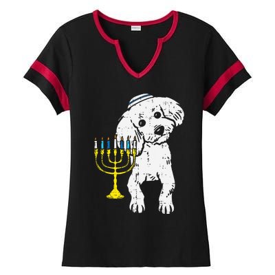 Jewish Poodle Dog Menorah Hanukkah Pajamas Chanukah PJs  Ladies Halftime Notch Neck Tee