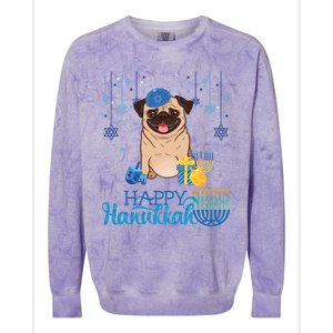 Jewish Pug Dog Orah Hat Chanukah Hanukkah Jewish Xmas Colorblast Crewneck Sweatshirt