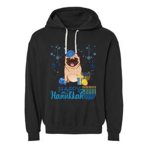 Jewish Pug Dog Orah Hat Chanukah Hanukkah Jewish Xmas Garment-Dyed Fleece Hoodie