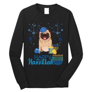 Jewish Pug Dog Orah Hat Chanukah Hanukkah Jewish Xmas Long Sleeve Shirt