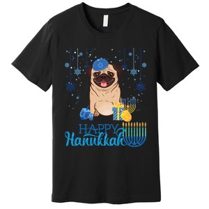 Jewish Pug Dog Orah Hat Chanukah Hanukkah Jewish Xmas Premium T-Shirt