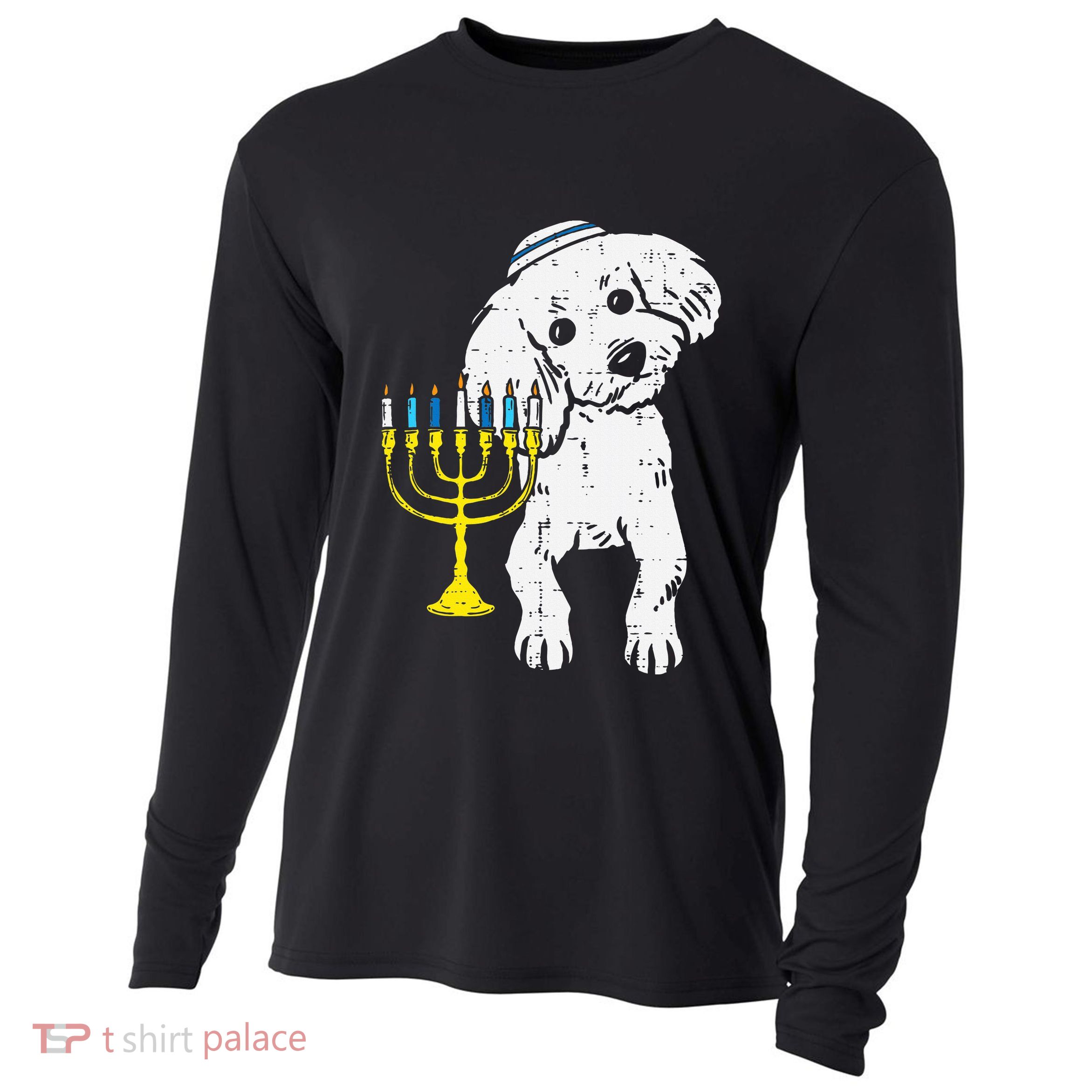 Jewish Poodle Dog Menorah Hanukkah Pajamas Chanukah PJs  Cooling Performance Long Sleeve Crew