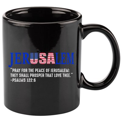 JERUSALEM Pray For the Peace Of Jerusalem US Israel Flag 11oz C Handle Ceramic Mug