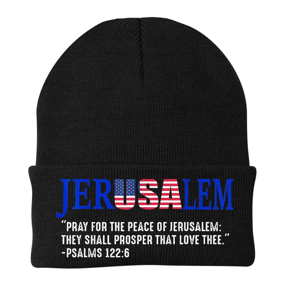 JERUSALEM Pray For the Peace Of Jerusalem US Israel Flag Beanie