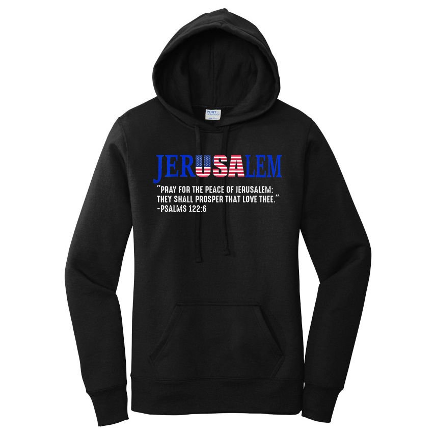 JERUSALEM Pray For the Peace Of Jerusalem US Israel Flag Women's Pullover Hoodie