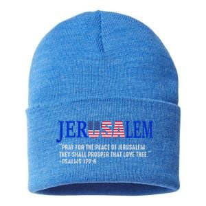 JERUSALEM Pray For the Peace Of Jerusalem US Israel Flag Sustainable Knit Beanie