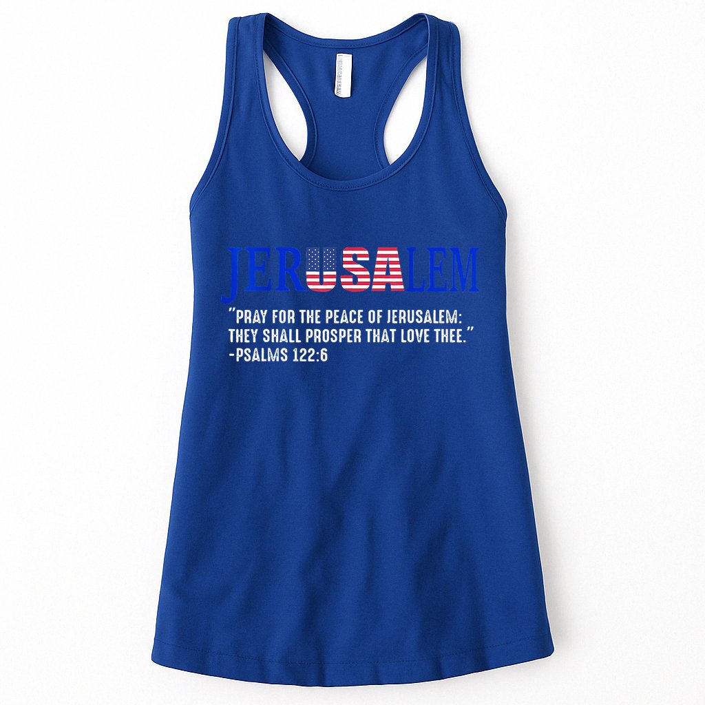 JERUSALEM Pray For the Peace Of Jerusalem US Israel Flag Womens Tank Top